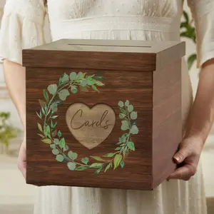 Kate Aspen Brown Rustic Wood Gift/Wedding Card Box, Money Box, Farmhouse Wedding Decorations For Reception - Also Perfect for Boho Baby Showers, Birthdays, Graduation