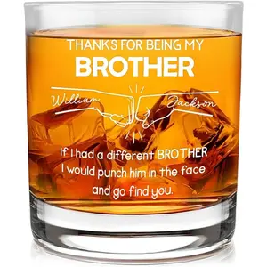 Thanks For Being My Brother Personalized Whiskey Glass, Funny Gift for Brothers Birthday Keepsake, Men's Day Gift for Him, Male Friendship Custom Name Alcohol Glass