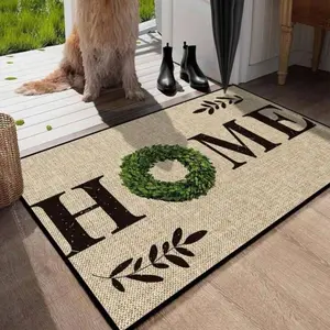 Natural Fiber Rectangular Coconut Shell Doormat, Decorative "Hello" Script Design, Indoor-Outdoor All-Season Mat for Living Room, Porch