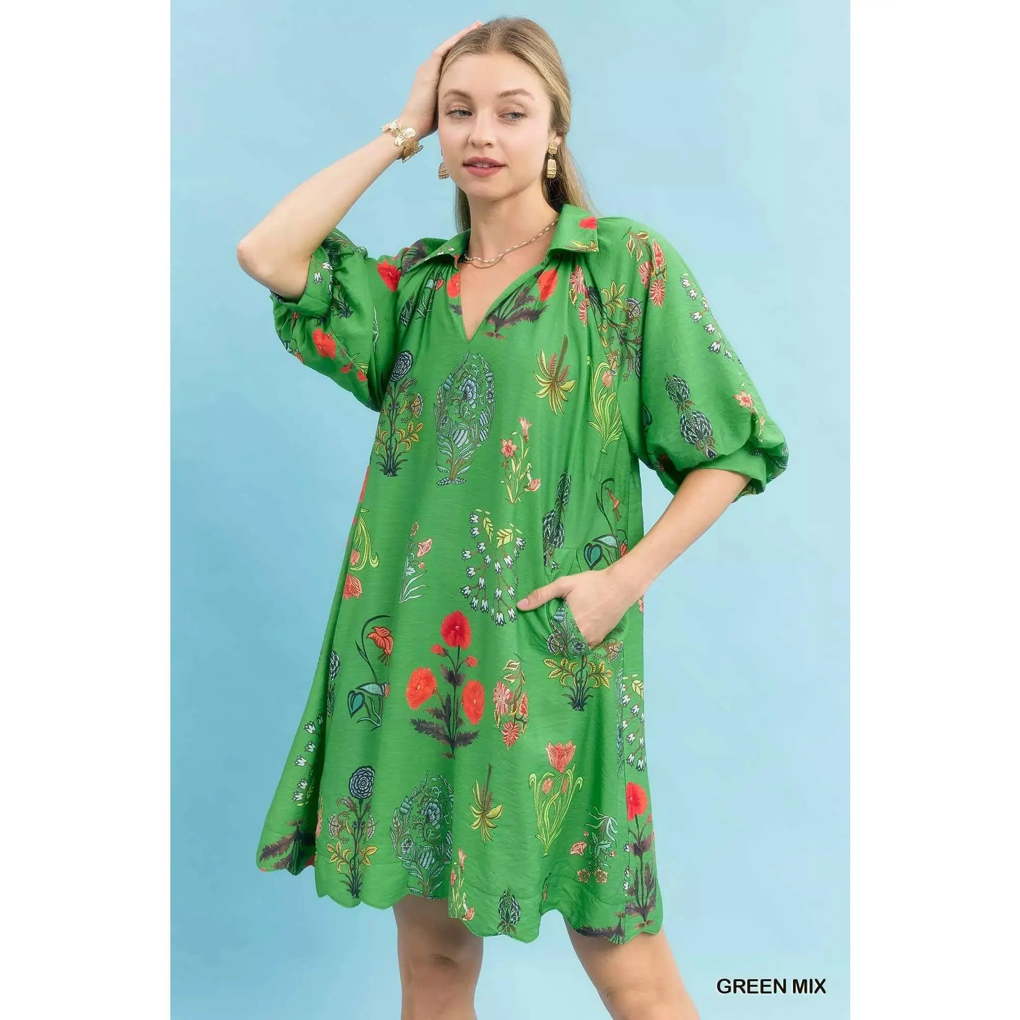 Umgee Floral Encyclopedia Print Mini Dress