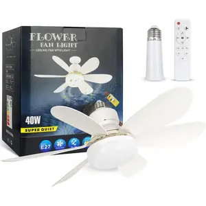 20.5IN Dimmable Socket Fan Light, Screw in Fan and Light Combo with Remote, for Garage Kitchen Bedroom Balcony Living Store Laundry Room