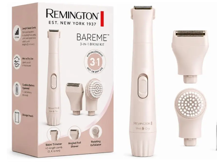 Remington Smooth & Silky Body & Bikini Kit, Cordless Bikini Trimmer and Shaver for Women, Waterproof for Grooming in the Shower, Beige