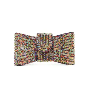 [Mother's Day] Shiny Full-Crystal Bow Women's Evening Clutch Bag, Rhinestone Handbag, Purse.Comes with a long shoulder chain for cross-body wear.Suitable for weddings, parties, formal occasions, Easter, and graduation season