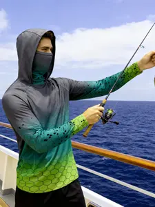 Men's Fishing Hoodie with Face Cover, Long Sleeve Neck Sailing Shirt for Summer Performance, Hunting Jersey and Beach Tops Wear, Fishing Hoody