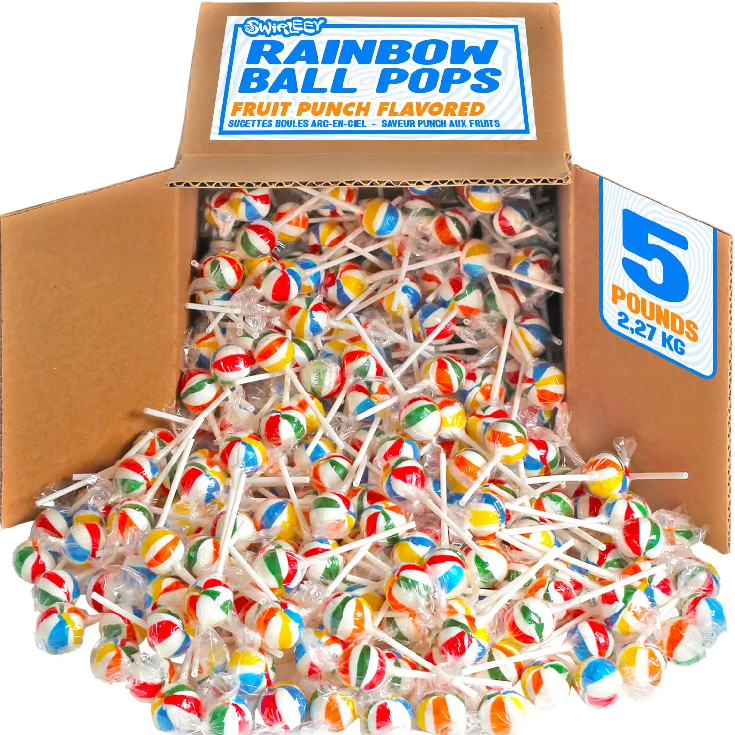 Swirleey Rainbow Lollipops 5 lb, Wrapped Candy Suckers