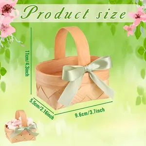 6/12 Pcs Small Handwoven Mini Baskets, Decorative Wooden Floral Picnic Baskets with Handles for Wedding, Party, Birthday & Mother's Day Presents