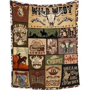 Cowboy Blanket Country Western Blanket Gift for Boys Kids Adult Men Vintage Wild West Flannel Throw for Sofa Couch Bed Home Camping Travel Western Decor for All Seasons,40"x50"for Kids/
