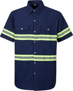 Class 3 Hi Vis Button Up Safety Work Shirts for Men Reflective
