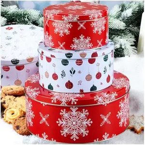 3PCS Christmas Cookie Tins with Lids for Gift Giving, Sturdy Holiday Baking Treat Metal Tins for Presents Wrapping, 3 Different Size Xmas Jars for Gift Giving, Party Food Dessert Containers