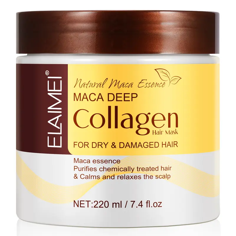 ELAIMEI Collagen Hair Mask Cream (220ml/7.4 fl oz) - Adult Haircare Treatment with Persea Gratissima (Avocado) Oil, Argan Oil, Deep Repair, Hydration for Dry, Damaged, Bleached, Curly Locks, 15min Application, All Hair Types