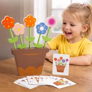 Wooden Flower Pot Planting Game, Color Recognition Matching Toy for Kids, Hand-Eye Coordination Early Education Puzzle Toy