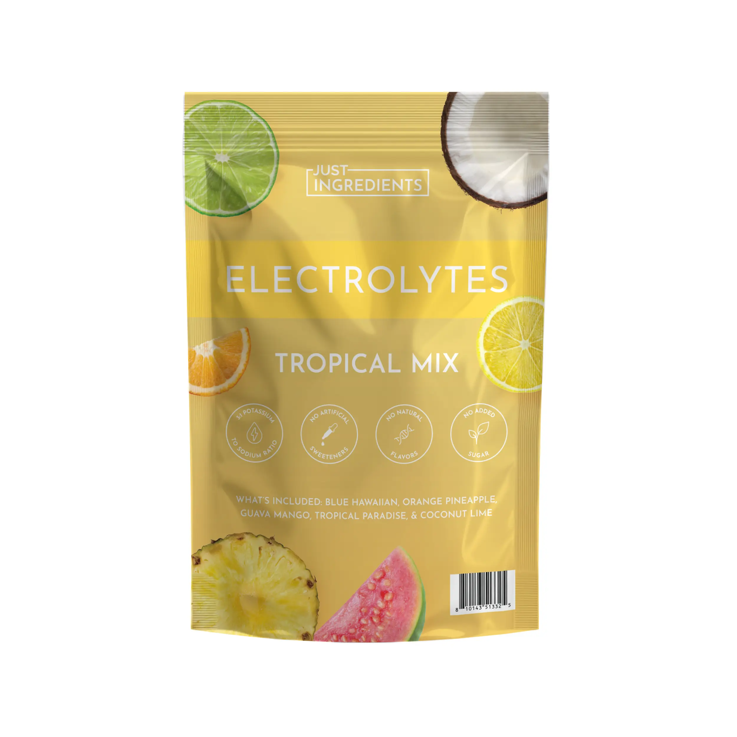 Just Ingredients Electrolyte Powder – Tropical Mix Sample Pack – 5 Single Sticks – Blue Hawaiian, Orange Pineapple, Guava Mango, Tropical Paradise, Co