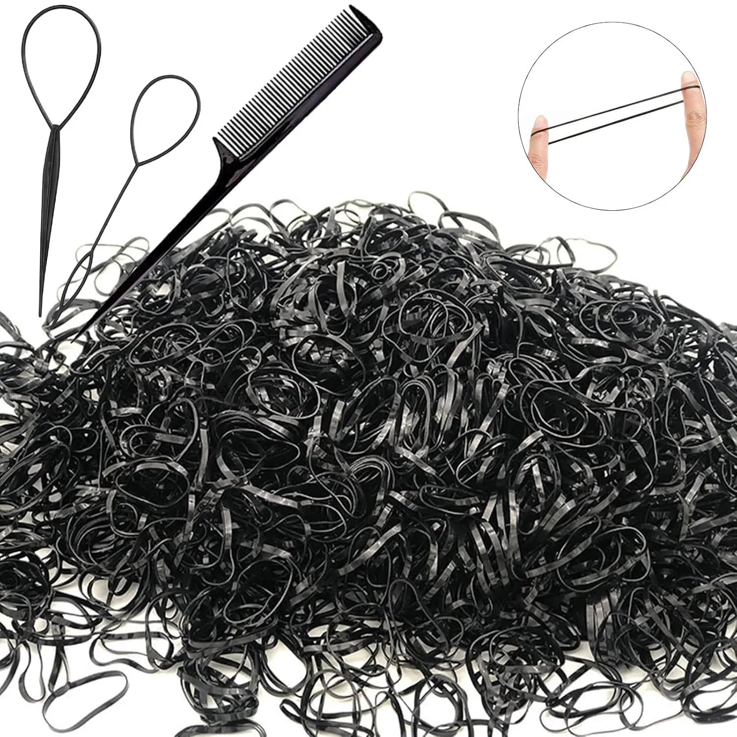 Elastic Hair Rubber Bands 2500 count Soft Ponytail Elastics Holders Small Hair Ties for Blond   Girls   Hair No Crease  No Hurt Thin Easy to dismantle Mini TPU Hair Tie Black