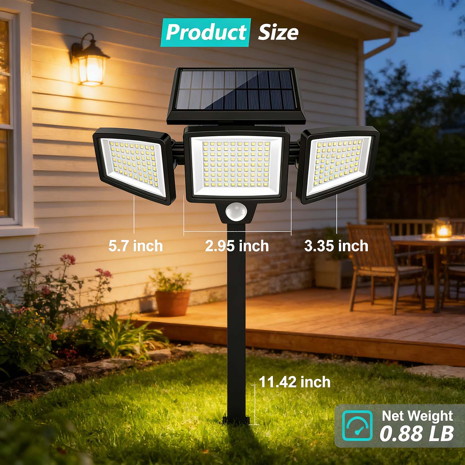 Solar Outdoor Security Lights 2500LM 210LED with Remote Control, 3-Heads Motion Sensor Flood Lights, 270° Wide Angle Lighting, IP65 Waterproof, 3 Lighting Modes Wall Lights for Yard Garage Patio Pathway
