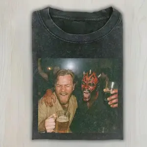 Funny Obi-Wan & Darth Maul Drinking Shirt, Funny Sith vs Jedi Meme Tee, Darth Maul Party Shirt, Obi-Wan Drinking Tee, Sci-Fi Fan Gift Top, Unisex Cotton Crewneck T-Shirt Menswear Womenswear Streetwear Top