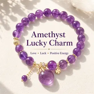 Amethyst Lucky Charm Bracelet - Purple Crystal Beaded Jewelry for Love Luck and Positive Energy