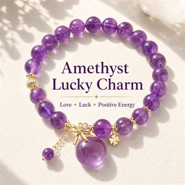 Amethyst Beaded Bracelet for Women, Korean Style Natural Colored Crystal Jewelry for Luck, Positive Energy, and Stable Mood, Colored Crystal Bracelets & Bangles, Crystal Charm Bracelets & Bangles