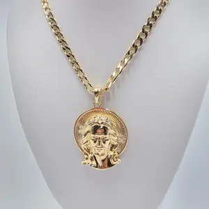 Xuping Unisex Jesus Christ Cross Cuban Necklace Set, 18in 5mm Cuban Chain, Fashion Costume Jewelry for Everyday Wear, Cross Necklace for Women, Cross Necklace Women