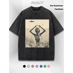 Y2K, Trendy, UFO, Outdoor Activities, Contemporary Street Style, 230G Vintage Washed Men'S T-Shirt, a Delightful Present for Loved Ones, Premium Batik Vintage Fashion Tee, a Suitable Thickness for Summer Wear