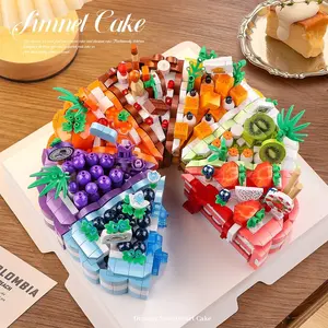 Mini Fruit Cake Building Block Model, Strawberry, Mango, Kiwi, Chocolate, Grape, Blueberry, Cute Desktop Assembly Ornament