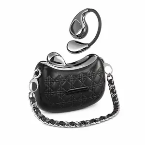 New Open Ear Clip Wireless Bluetooth Earbuds, Quilted Luxury Charging Case with Metal Chain, Bluetooth 5.4 HiFi Anti-Leak Sound, Fast Charging All Day Comfort for Commute Office