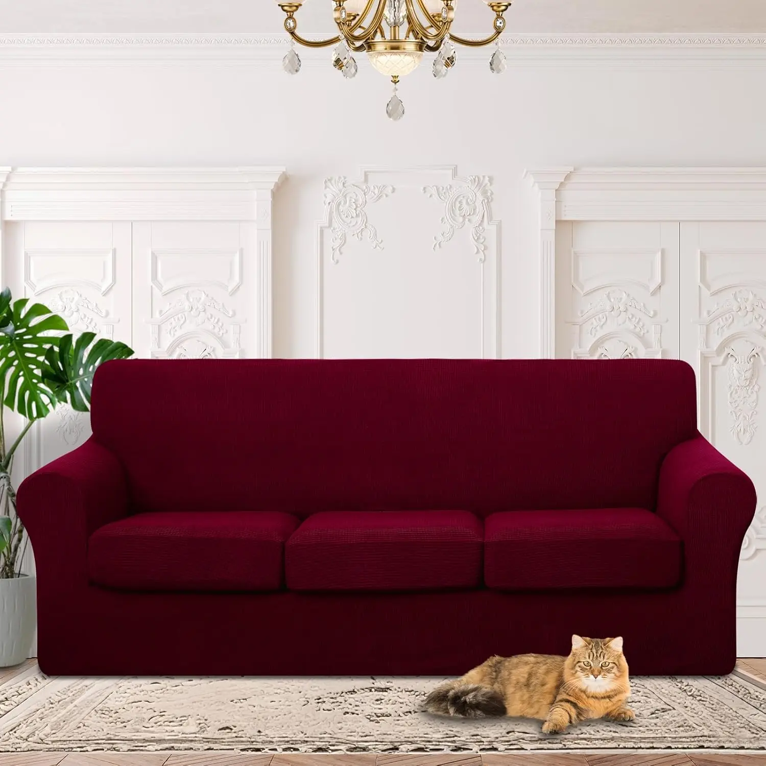 Stretch Sofa Slipcover for 1-3 Cushion Couches (includes separate seat & back cushions), Universal Fit, Easy Care Elastic Couch Cover