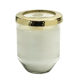 Melrose 94874DS 4 x 5 in. Glass & Paraffin & Soy Candle, White & Gold