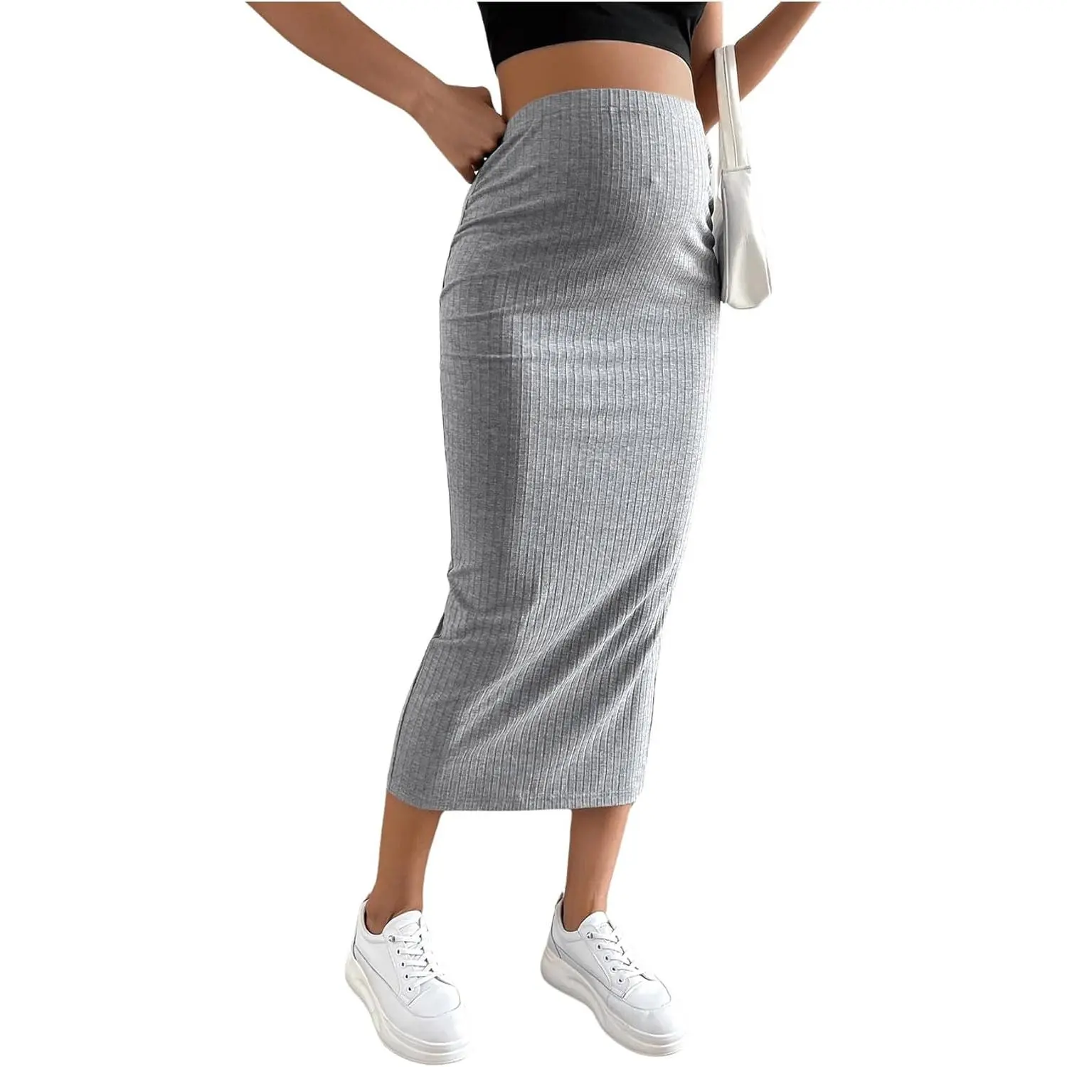 Women's Maternity Skirt Adjustable Rib Knit High Waist Split Pencil Long Skirt