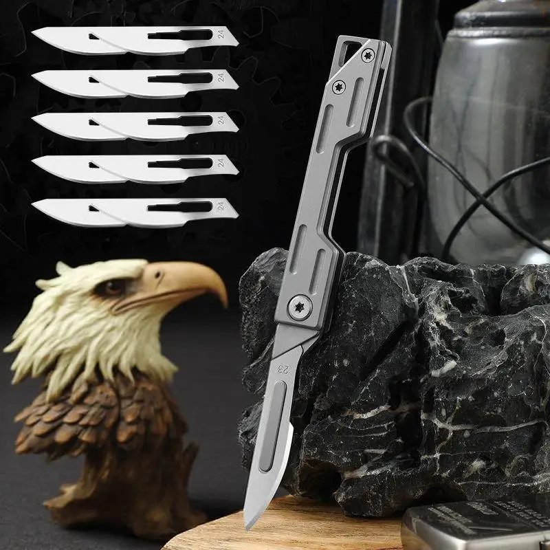 Folding Scalpel Knife, Father's Day Gift,EDC Tool for DIY&Office, 3.07inch Coin Pocket Fit for Outdoor Camping&Daily Carry(Aluminum alloy with 10 blad