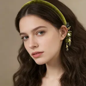 Vintage Velvet Tassel Headband for Women - Boho Retro Fringed Hair Band for Updos, Buns & Ponytails, Soft Luxury Style Hair Accessory for Thick Hair,Non-Slip Soft Fabric