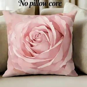 1pc Bohemian Pink Rose Print Square Decorative Pillowcase - Double-Sided Soft Polyester Cushion Cover with Zipper Closure, Soft Touch Cushion, Floral Design for Valentine's Day, Christmas, New Year & Home Decor (14x14, 16x16, 18x18, 20x20)