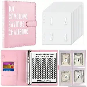 100 Envelopes Money Saving Challenge – A5 Budget Binder and Cash Stuffing Planner to Save $5,050 | Goal Tracker Gift for Her, Teens – Pink Money Organizer Notebook for Home & Office, No-Spend Challenge, 52-Week Savings Plan