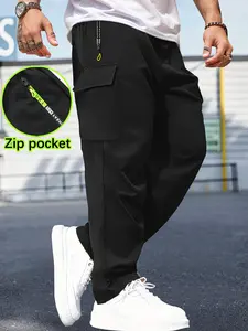 Men's Casual Solid Color Sports Pants Casual Work Pants with Multiple Pockets, Drawstring Waistband, Lightweight and Soft, Polyester Fiber, Outdoor Work Pants, Running Pants, Casual Work Pants with Pockets 100% Polyester Fiber, Non-Stretch