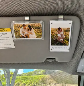 2Pcs "2.4 x 3.5 Inch" Romantic Acrylic Car Photo Clips, for Car Sun Visor Interior Decoration, DIY Polaroid Photo Display Holder, Customizable Frame Fit Instax Mini Pet Family Memorial Pictures