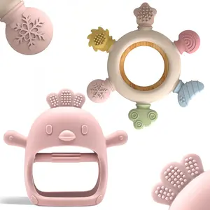 2 Pack Baby Teething Toys for 0-6 & 6-12 Months  Food Grade Silicone Teething Mitten No Drop Teether and Ring Teether
