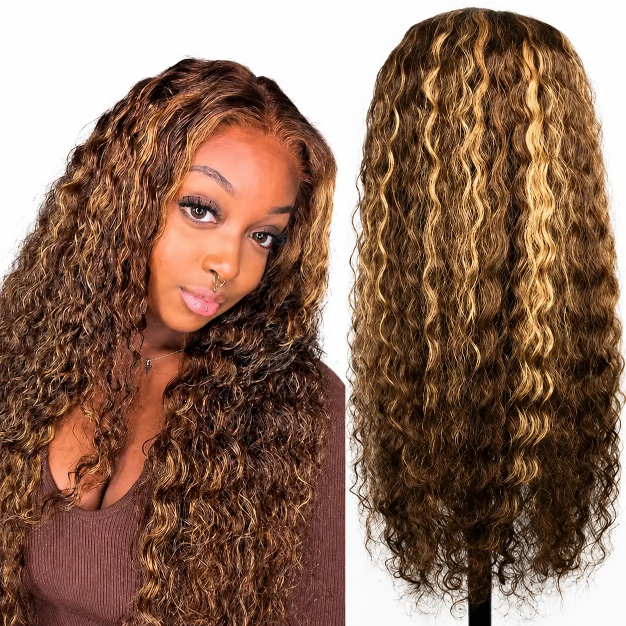 28 Inch Highlight Ombre Lace Front Wig Human Hair 13x4 HD Honey Blonde 4/27 Deep Wave Lace Frontal Wigs 180 Density