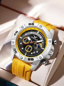 Men's Business Fashion Round Dial Analog Quartz Watch, Casual Matching Rubber Strap Wristwatch, As Gift for Men, with Box