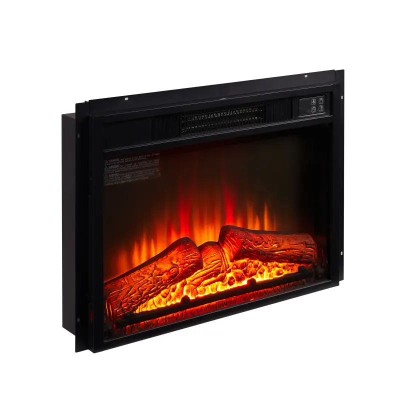 Electric Fireplace Insert 18" 1400W 120V ,Equipped with remote control, ultra thin heater with log set & realistic flame - BLACK