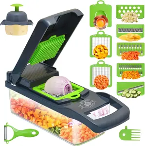 16-in-1 Multifunctional Vegetable Dicer Food Chopper with Container 8 Changeable Sharp Stainless Steel Cutting Blade