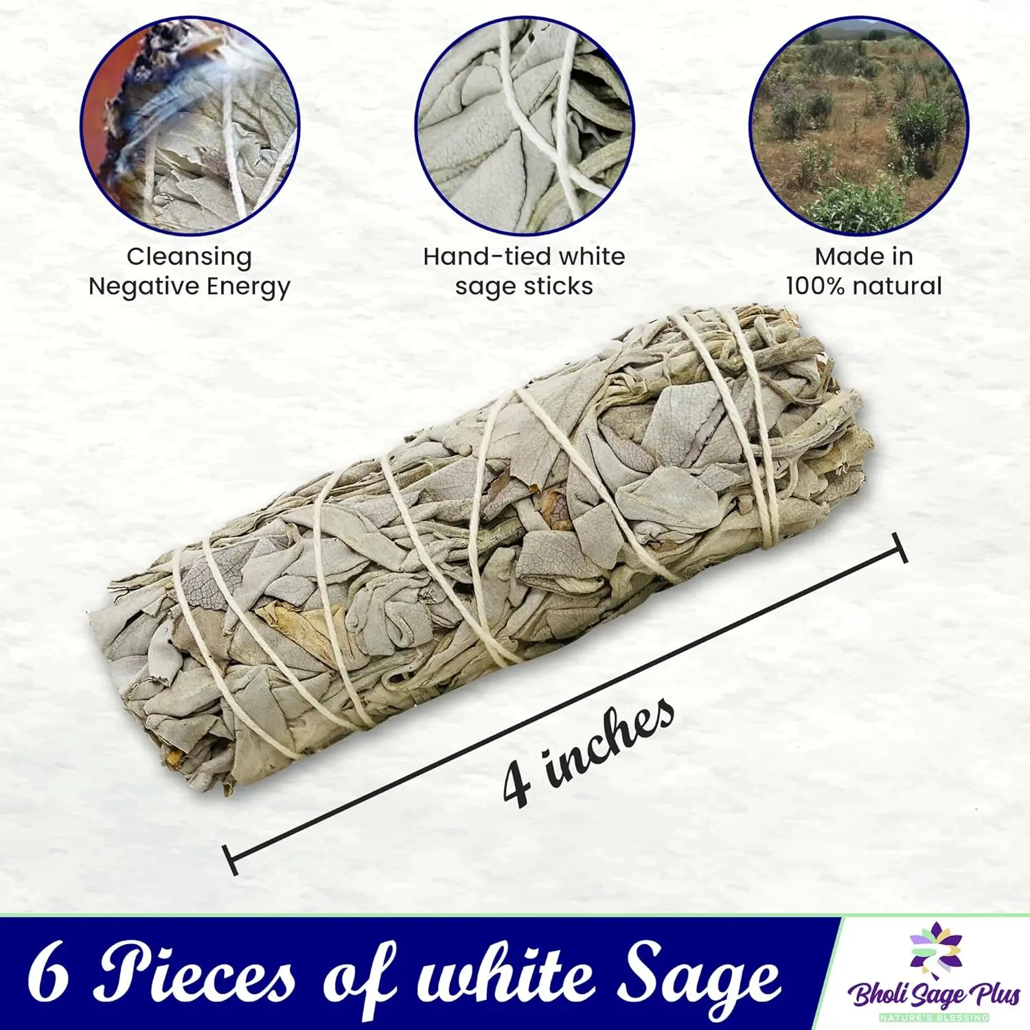 White Sage Sticks Pack of 6 - 4 Inch Dried Sage for Meditation Smudging & Cleansing - Ethically Sustainably Grown California Sage - Ideal for Energy Clearing