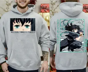 Casual Harajuku Streetwear Long Sleeves Clothes Muichiro Tokito Anime Hoodie For Men Women Demon Slayer Manga Pullover Menswear Sweatshirts Tops Gamis Operator Bestie Crewneck Graphic White