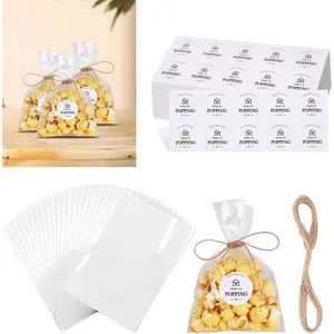 50 Set Housewarming Popcorn Sticker Clear Favor Bags Thanks for Popping by Popcorn Bags with Jute String Treat Bag for Housewarming Open house Party