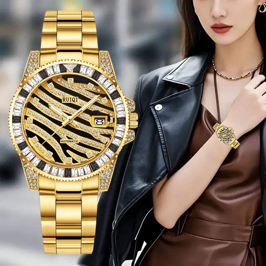 1 Piece Zebra Multicolor Dots Full Diamonds Case Automatic Mechanical luxury Watch Men's  Jewelry Jewellery Designer Wristwatch