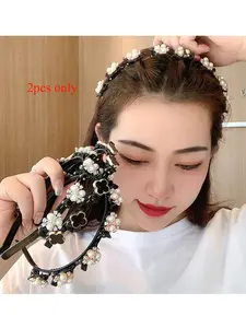 2pcs Women Floral Hair Accessories Set, Four Leaf Clover Casual Geometric Design Headbands & Clips, Perfect for Weddings Parties Daily Wear