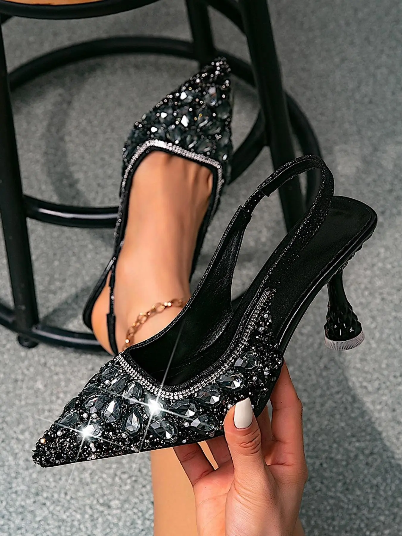 Women's Fashionable Rhinestone Decorated High Heel Sandals, Elegant Pointed Toe Sandals for Party, Daily Clothing Decor for Women, Footwear, Fashionable Heeled Sandals, Fancy Sandals, Embellished Sandals, Sparkly Sandals, Elegant Party Shoes