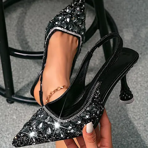 Women's Rhinestone Decorated High Heel Sandals, Elegant Pointed Toe Sandals for Party, Footwear, Elegant Stylish Footwear, Elegant Party Shoes