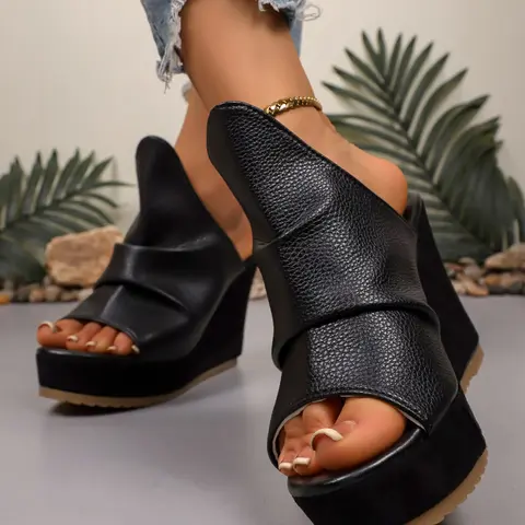 Women's 10 cm Sexy Fashion Waterproof Rubber Platform Chunky Heel Sandals, PU Leather Open Toe Below-Ankle Party Nightclub Sandals High Heels