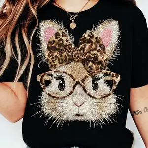 Comfort Colors Happy Easter Bunny T-shirt, Retro Leopard Bunny, Coquette Easter Bunny Tee, Easter Sunday Tshirt, Trendy Easter Day Tee