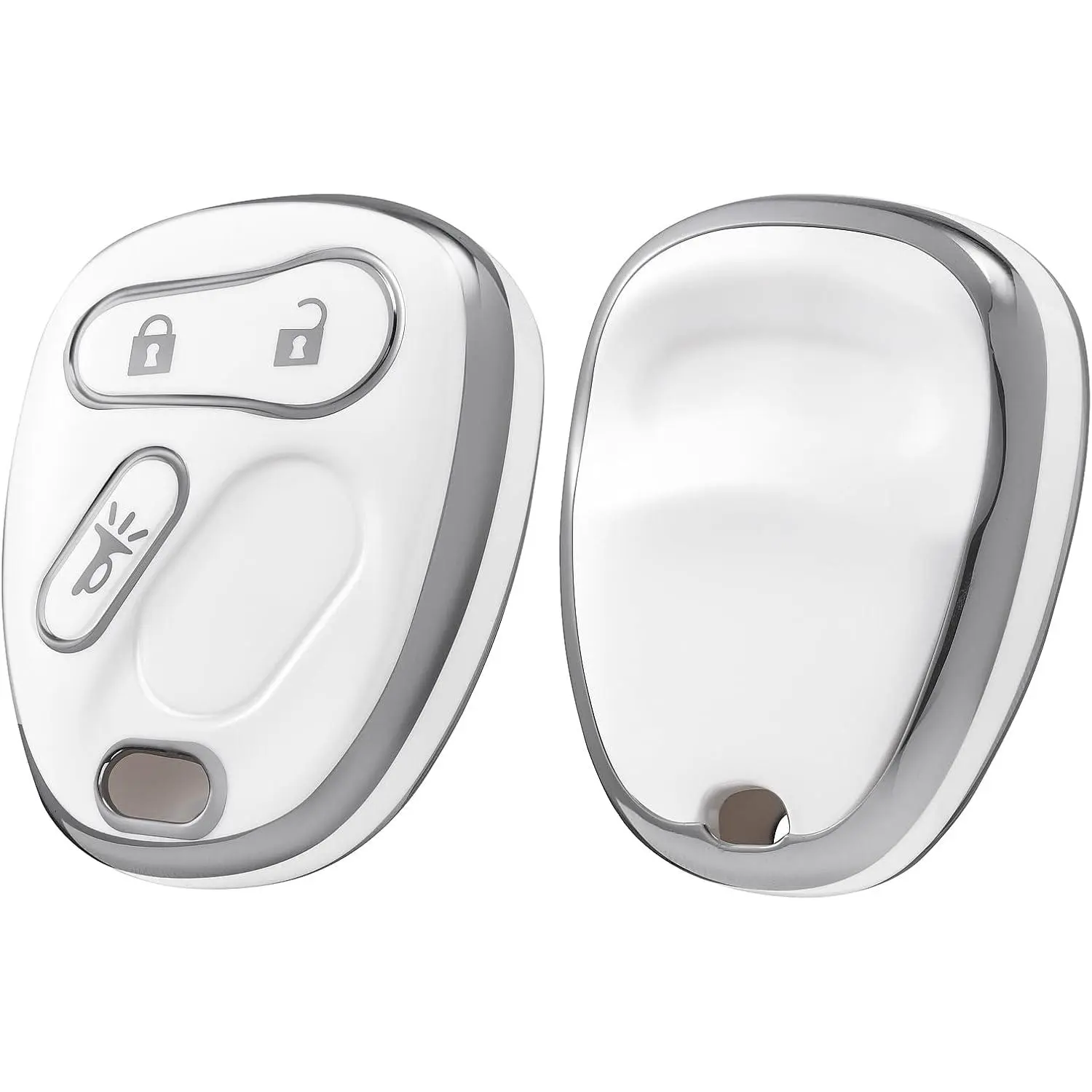 Protective Premium Soft Key Fob Cover for Chevy - Compatible with 2000-2007 Chevrolet Silverado, Avalanche, Equinox, Suburban, S10, Tahoe, Trailblazer, GMC Envoy, Sierra, Yukon, Buick Rainier (White)