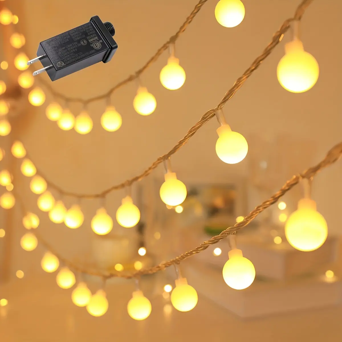 1pc Globe String Lights, 32.8FT/100LED, 49.2FT/150LED, 98.4FT/200LED, 8 Modes Fairy Plug In Indoor String Lights For Bedroom, Classroom, Party, Wedding-Warm White